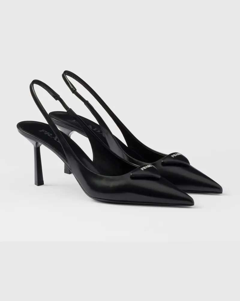 Prada Slingback-pumps Aus Gebürstetem Leder, Damen, Schwarz, Größe Schwarz
