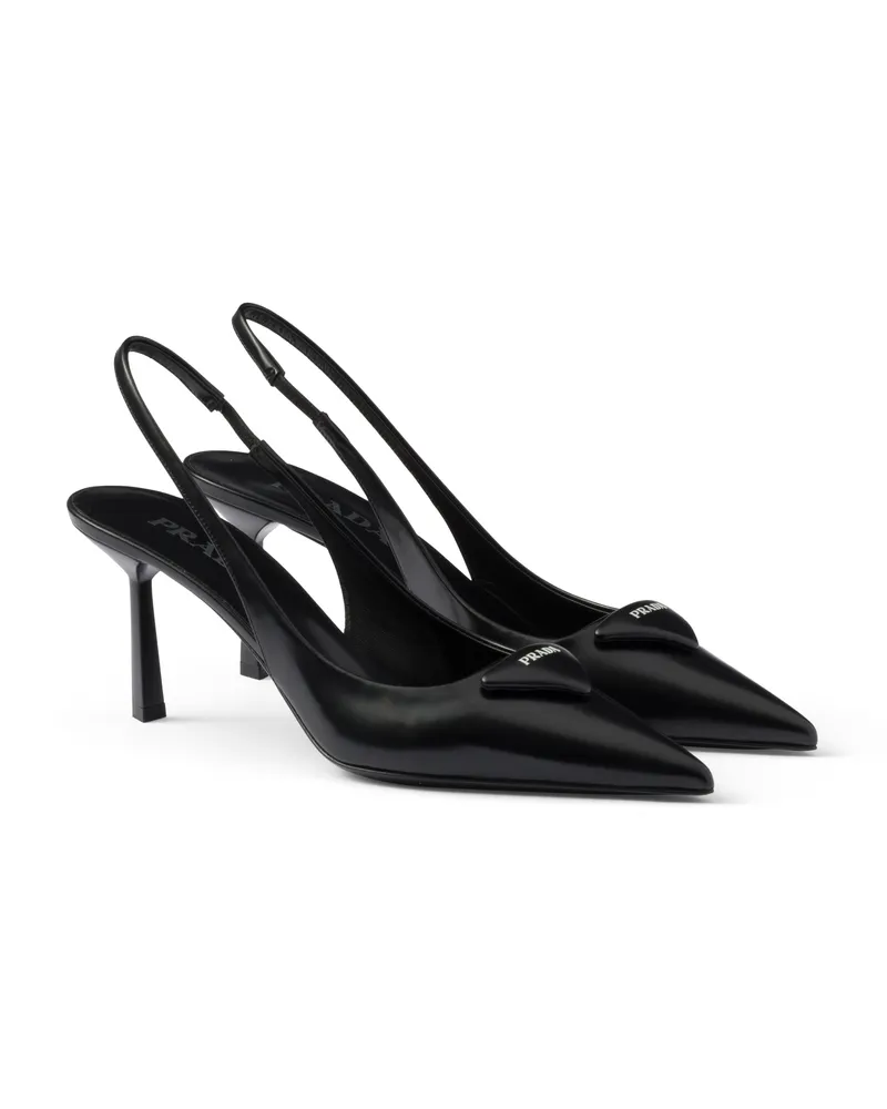 Prada Slingback-pumps Aus Gebürstetem Leder, Damen, Schwarz, Größe Schwarz