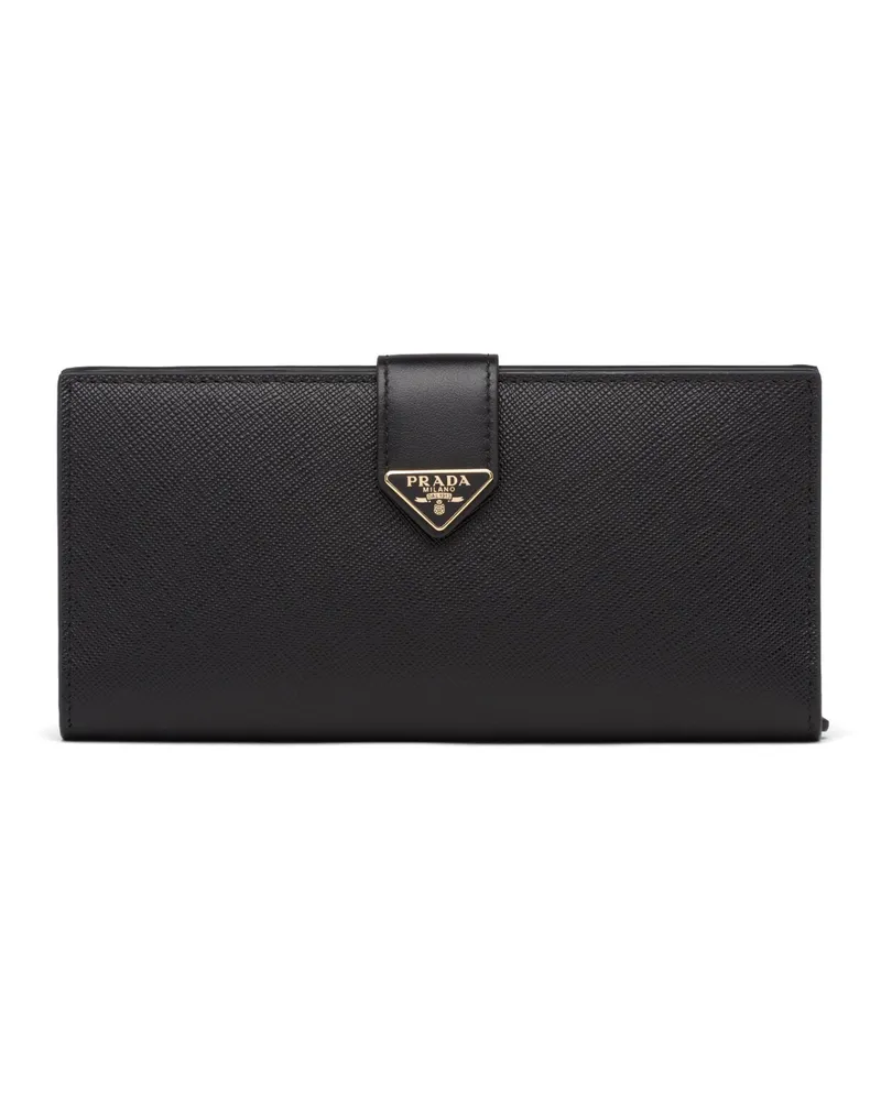 Prada Große Geldbörse Aus Saffiano Und Leder, Damen, Schwarz Schwarz