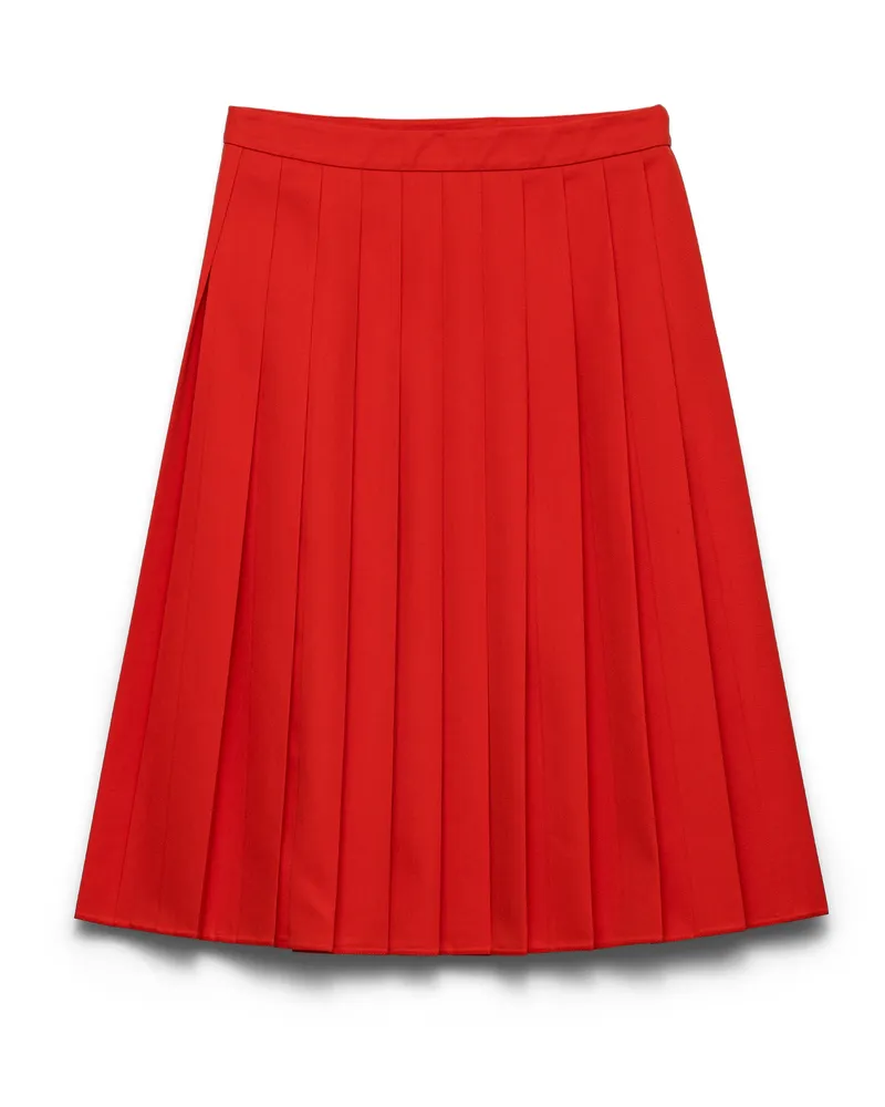 Prada Midirock Aus Gabardine Mit Falten, Damen, Rot, Größe Rot