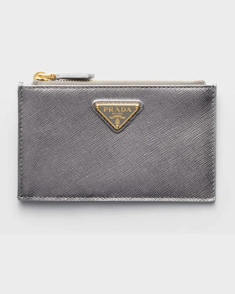 Prada Kartenetui aus Saffiano-Leder Chrom