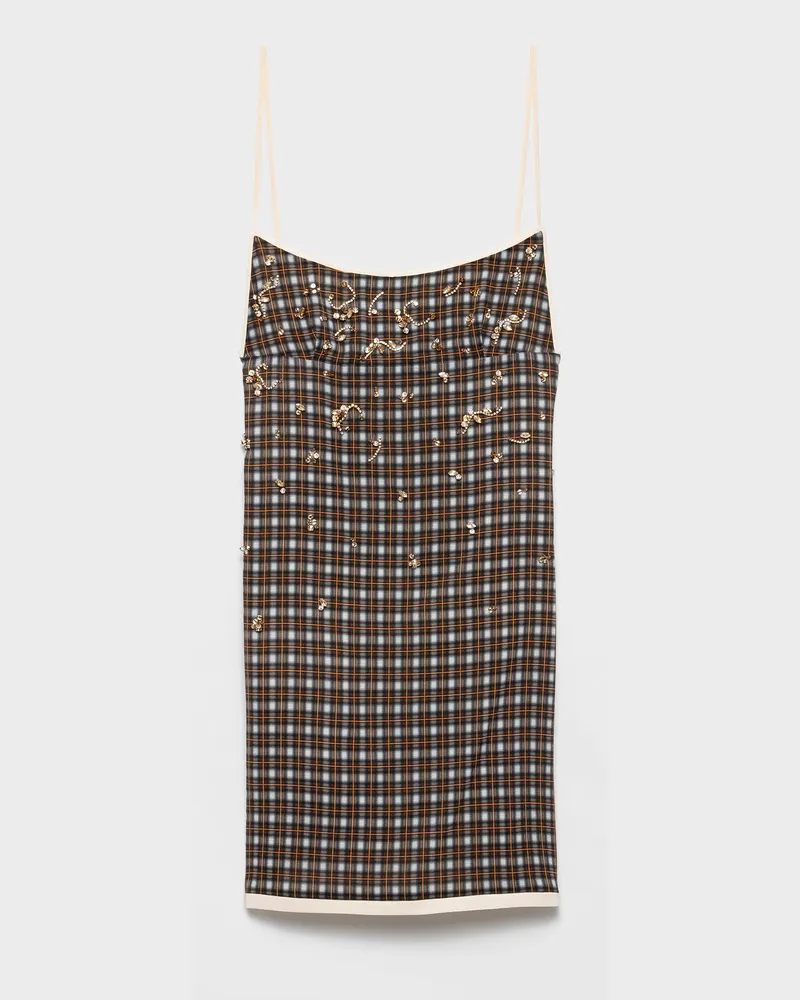 Prada Verziertes Minikleid aus kariertem Georgette Dunkelblau