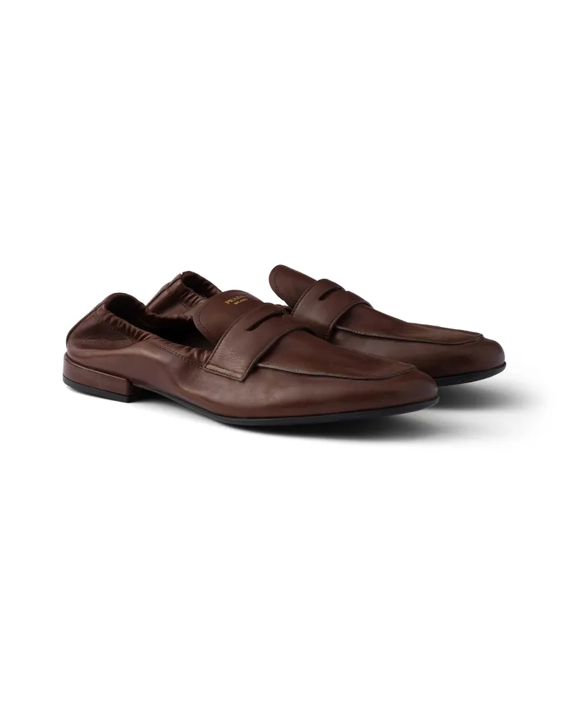 Prada Shuffle Antikleder-loafer, Damen, Cognac, Größe Cognac