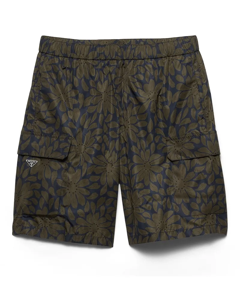 Prada Badehose Aus Bedrucktem Re-nylon, Herren, Blau/waldgrün, Größe Blau