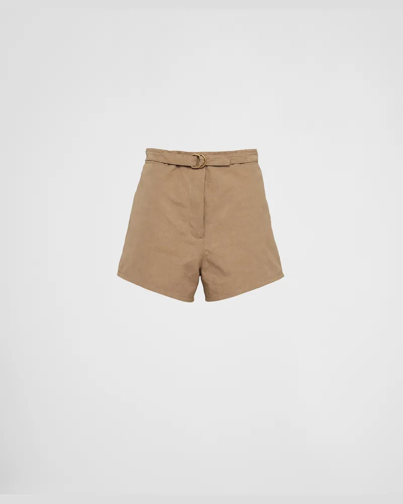 Prada Shorts aus Panama-Baumwolle und Leinen Haselnuss