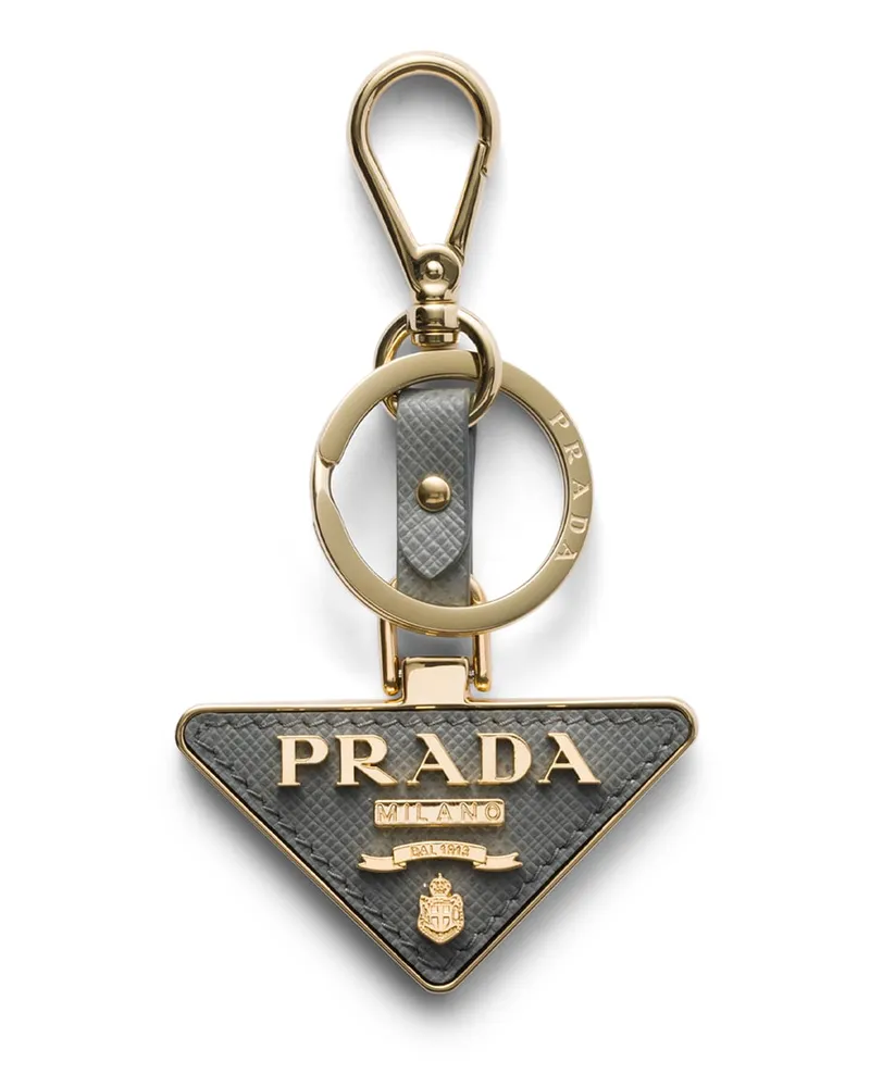 Prada Schlüsselanhänger Aus Saffiano Leder Und Metall, Damen, Lehmgrau Lehmgrau