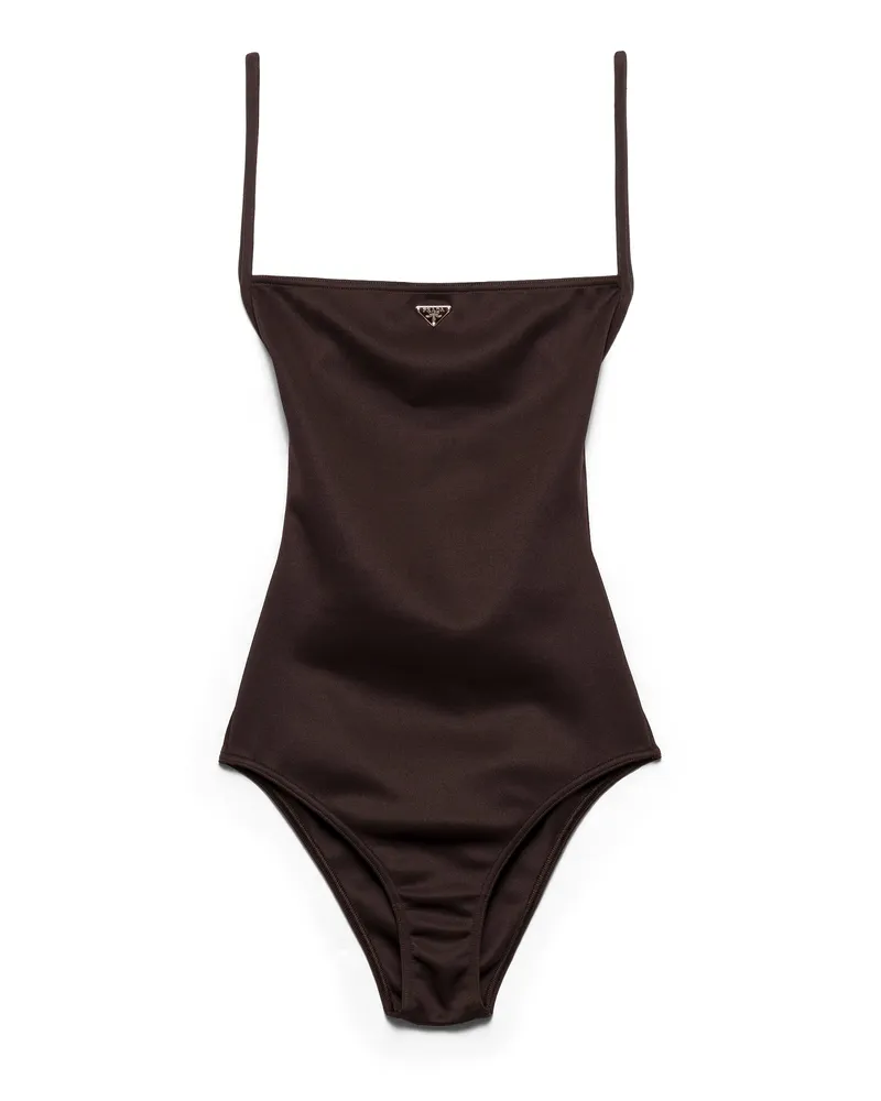 Prada Einteiliger Badeanzug Aus Interlock-strick, Damen, Ebenholz, Größe Ebenholz