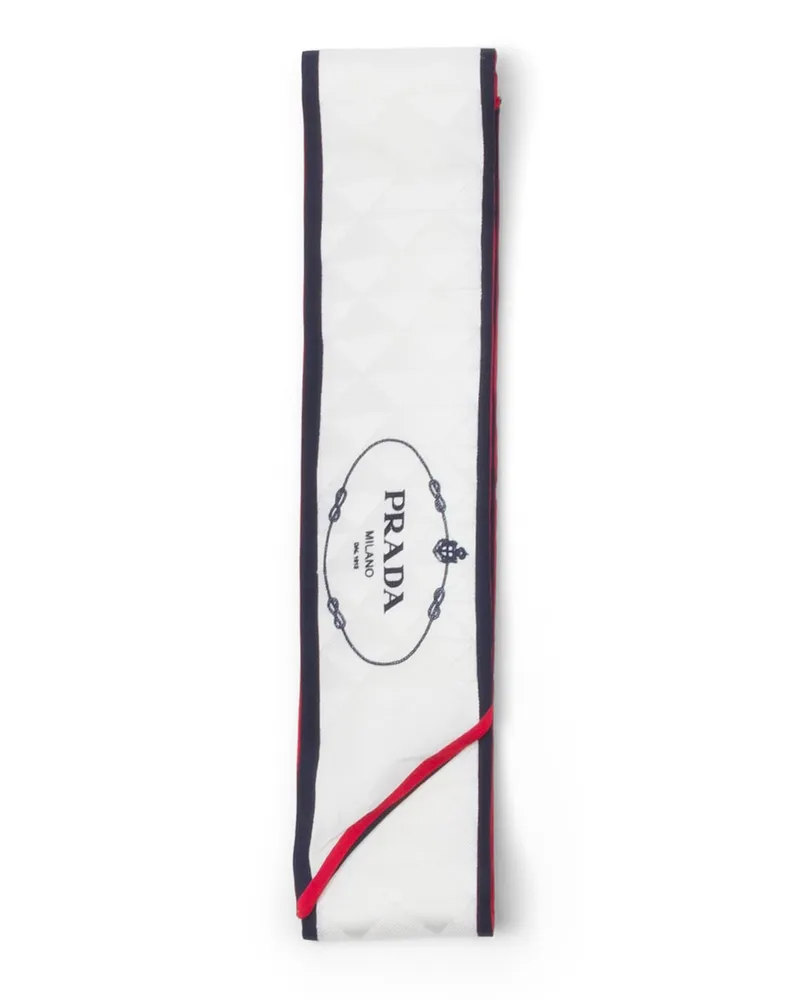 Prada Schmaler Jacquard-schal Aus Seiden-twill Mit Print, Damen, Kalkweiss/blau Kalkweiss