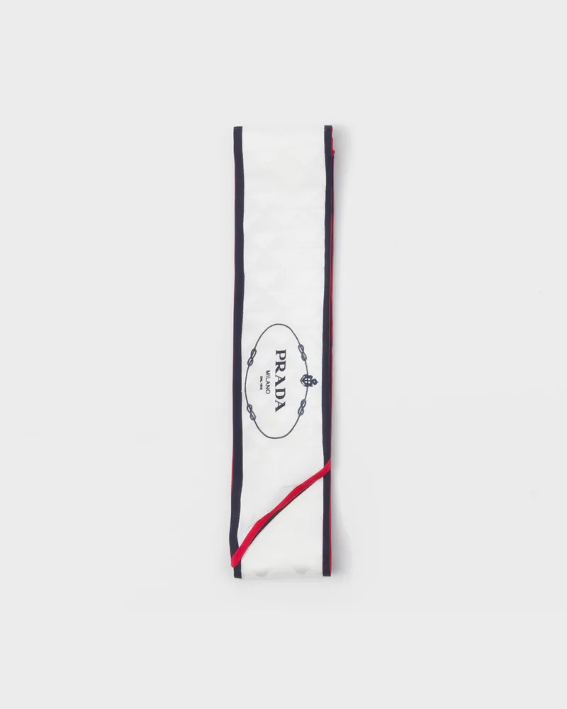 Prada Schmaler Jacquard-Schal aus Seiden-Twill mit Print Kalkweiss