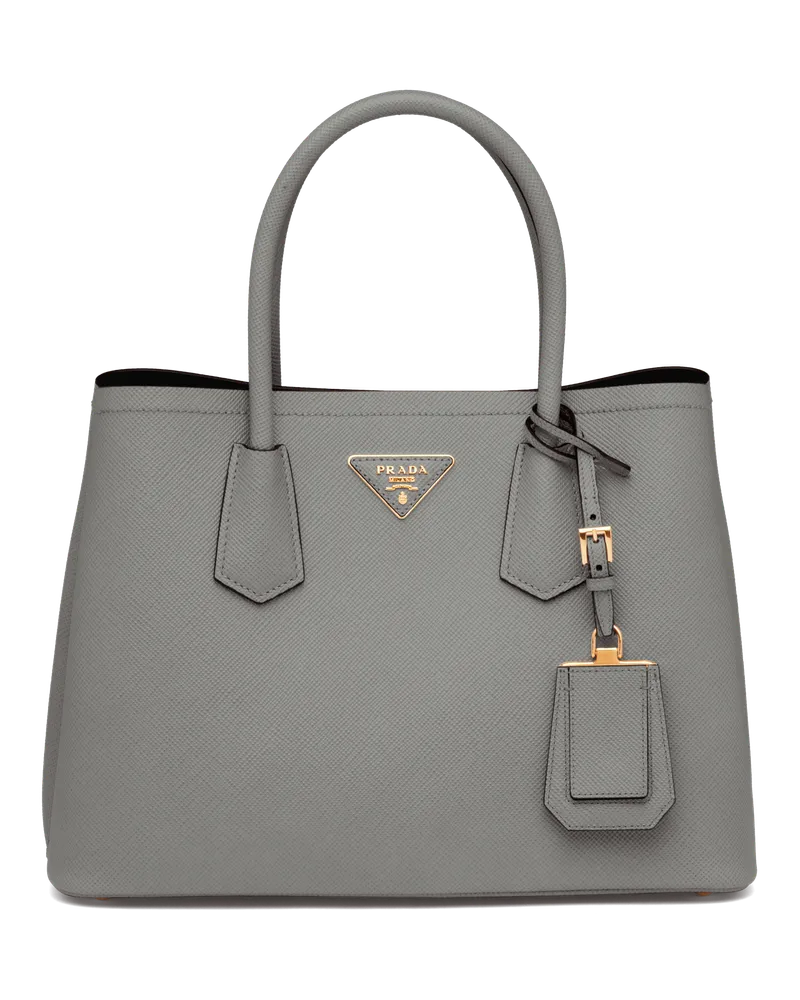 Prada Mittelgroße  Double Tasche aus Saffiano-Leder Schiefer