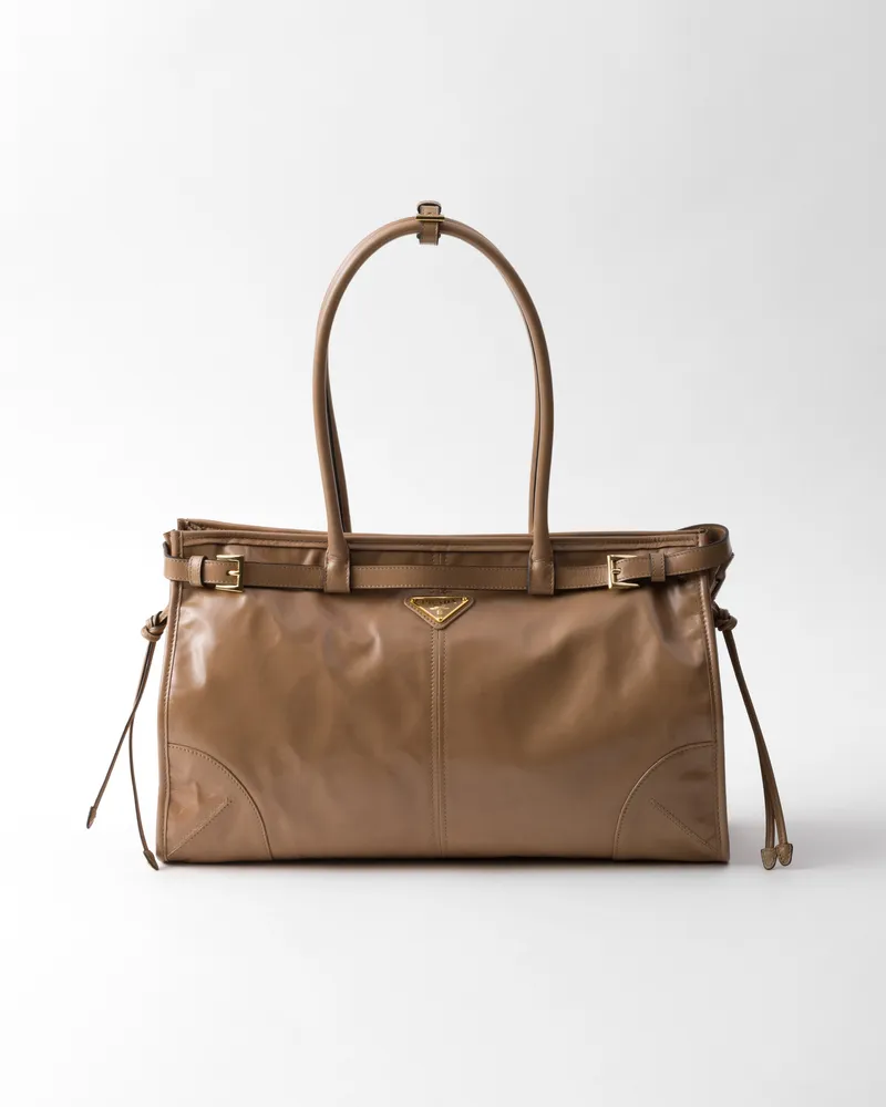 Prada Bonnie Große Handtasche Aus Leder, Damen, Cameo Cameo