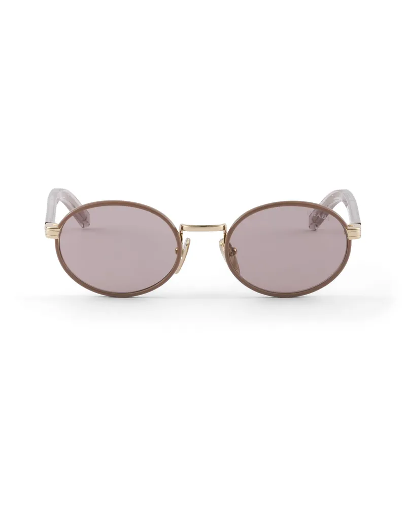 Prada Sonnenbrille Mit Dem Ikonischen Metallplakette, Damen, Malvenfarbene Gläser Malvenfarbene