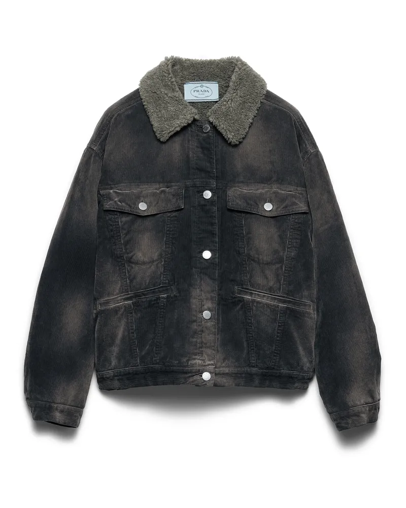 Prada Blousonjacke Aus Cord, Damen, Schwarz, Größe Schwarz