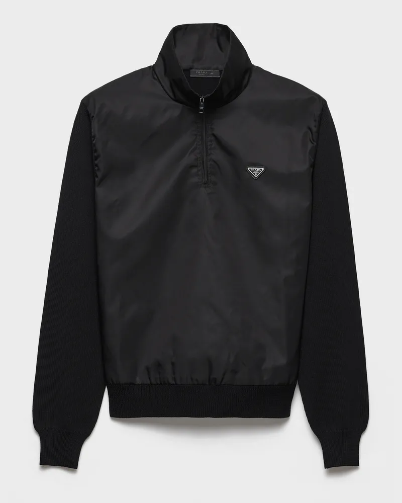 Prada Halb-Reißverschluss-Pullover aus Superfine-Wool Schwarz
