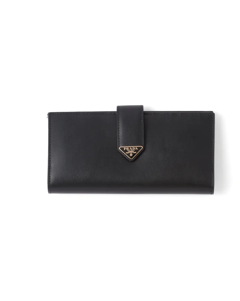 Prada Große Geldbörse Aus Leder, Damen, Schwarz Schwarz