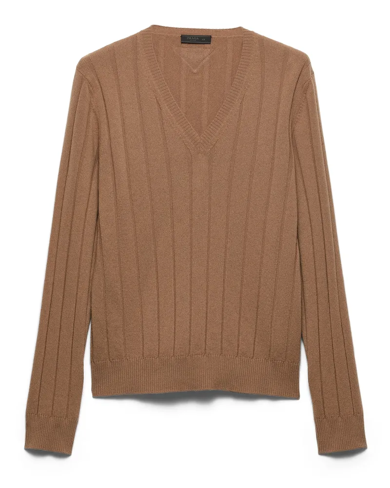 Prada Pullover Aus Kaschmir Mit V-ausschnitt, Herren, Kamelbraun, Größe Kamelbraun