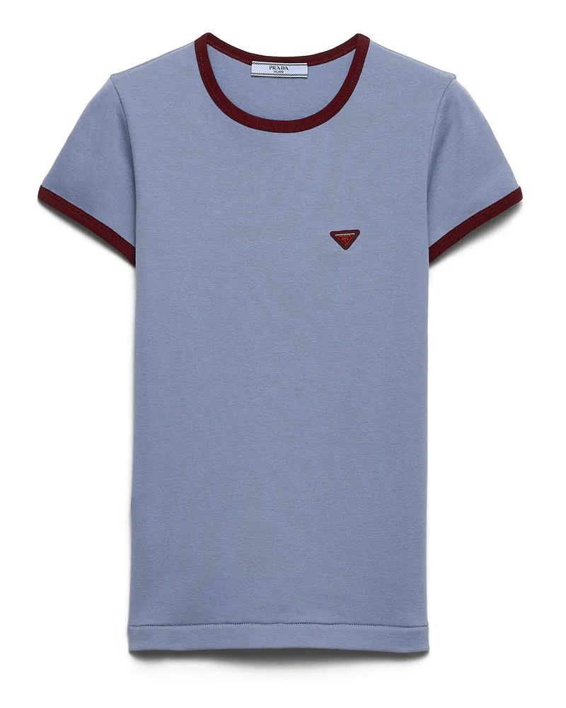Prada T-shirt Aus Baumwolle, Damen, Aviator Blau/burgunderrot, Größe Aviator