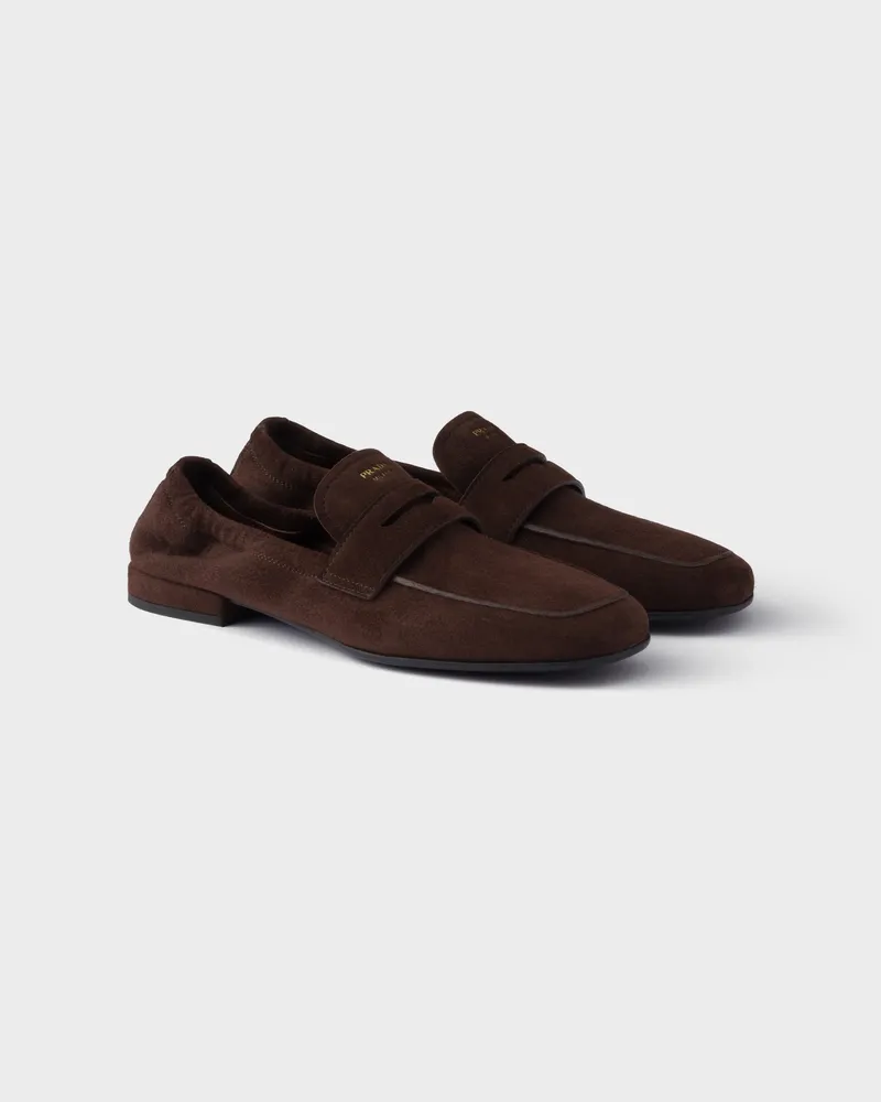 Prada Shuffle Loafer aus antikisiertem Wildleder Dunkelbraun