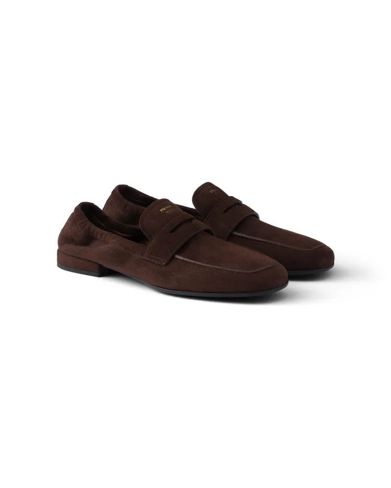 Prada Shuffle Loafer Aus Antikisiertem Wildleder, Damen, Dunkelbraun, Größe Dunkelbraun