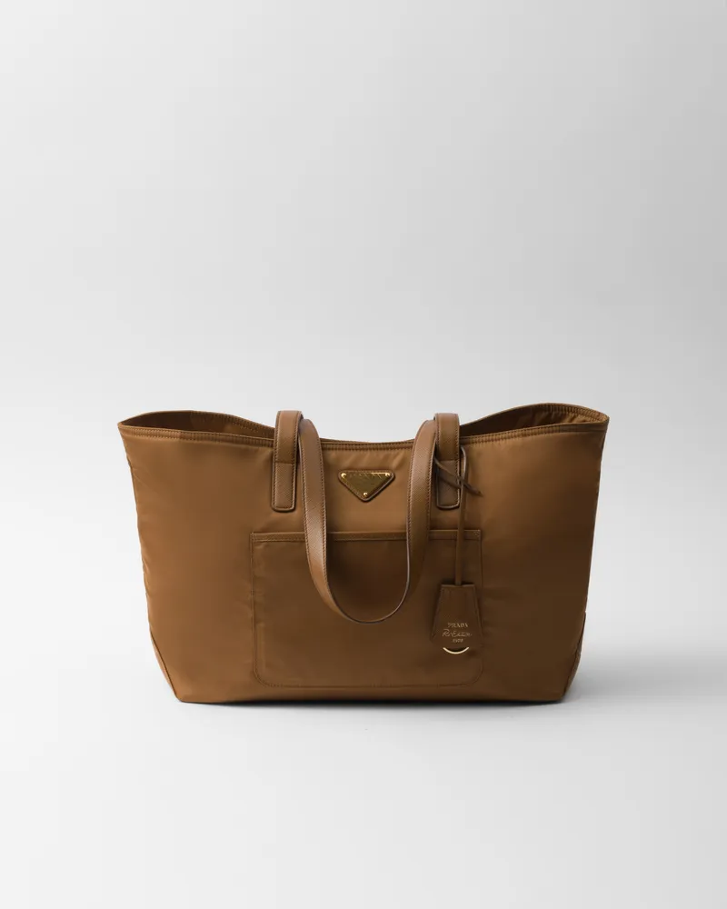 Prada Re-Edition 1978 mittelgroße Tote Bag aus Re-Nylon und Saffiano-Leder Brandy