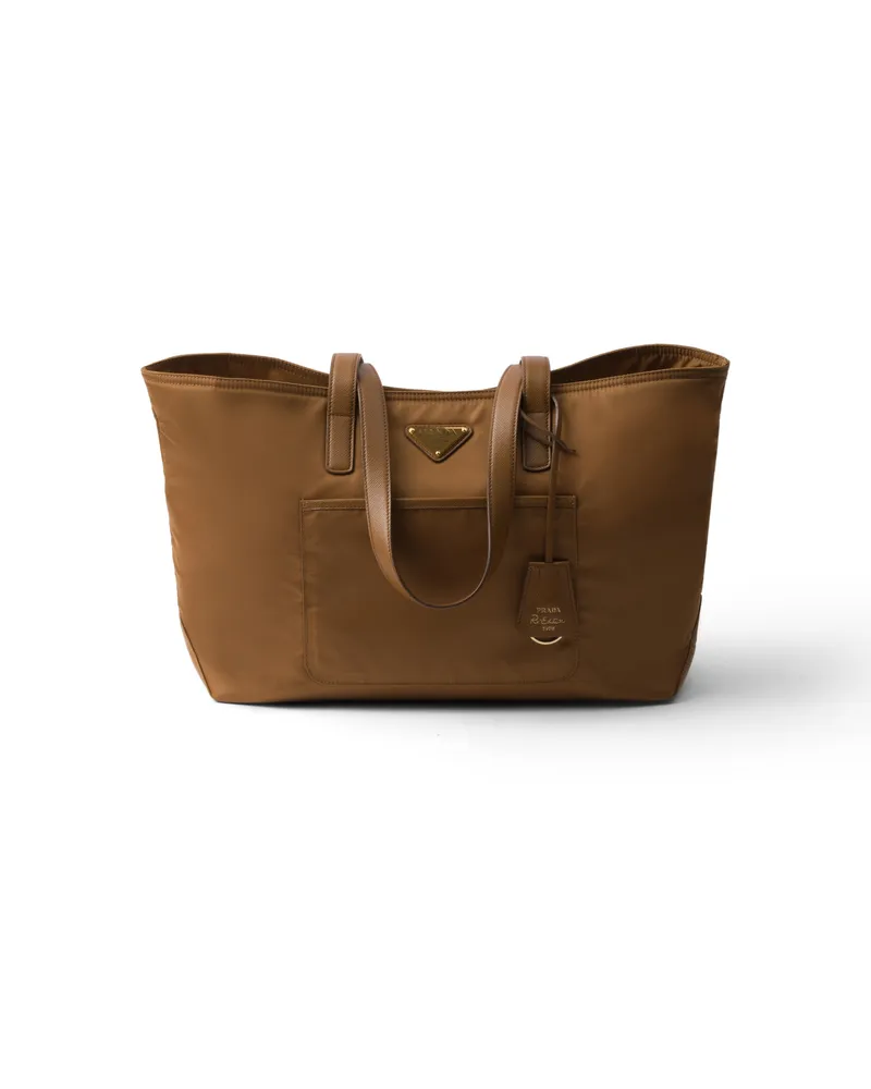 Prada Re-edition 1978 Mittelgroße Tote Bag Aus Re-nylon Und Saffiano-leder, Damen, Brandy Brandy