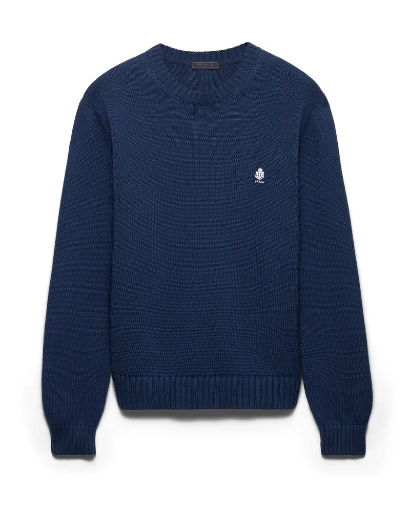 Prada Rundhalspullover Aus Baumwolle, Herren, Blau, Größe Blau