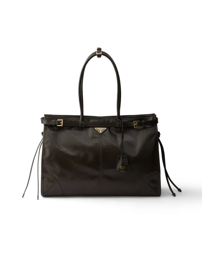 Prada Bonnie Extragroße Tasche Aus Leder, Damen, Waldgrün Waldgrün