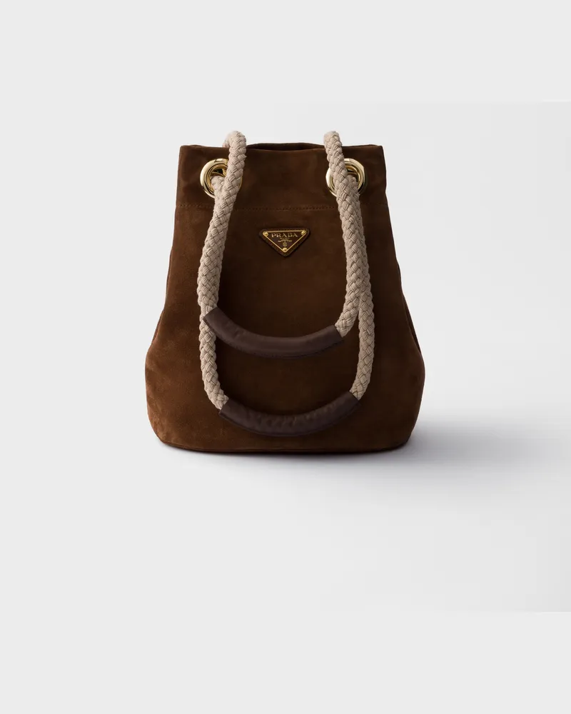 Prada Kleine  Mariner Bucket Bag aus Wildleder Kakaobraun