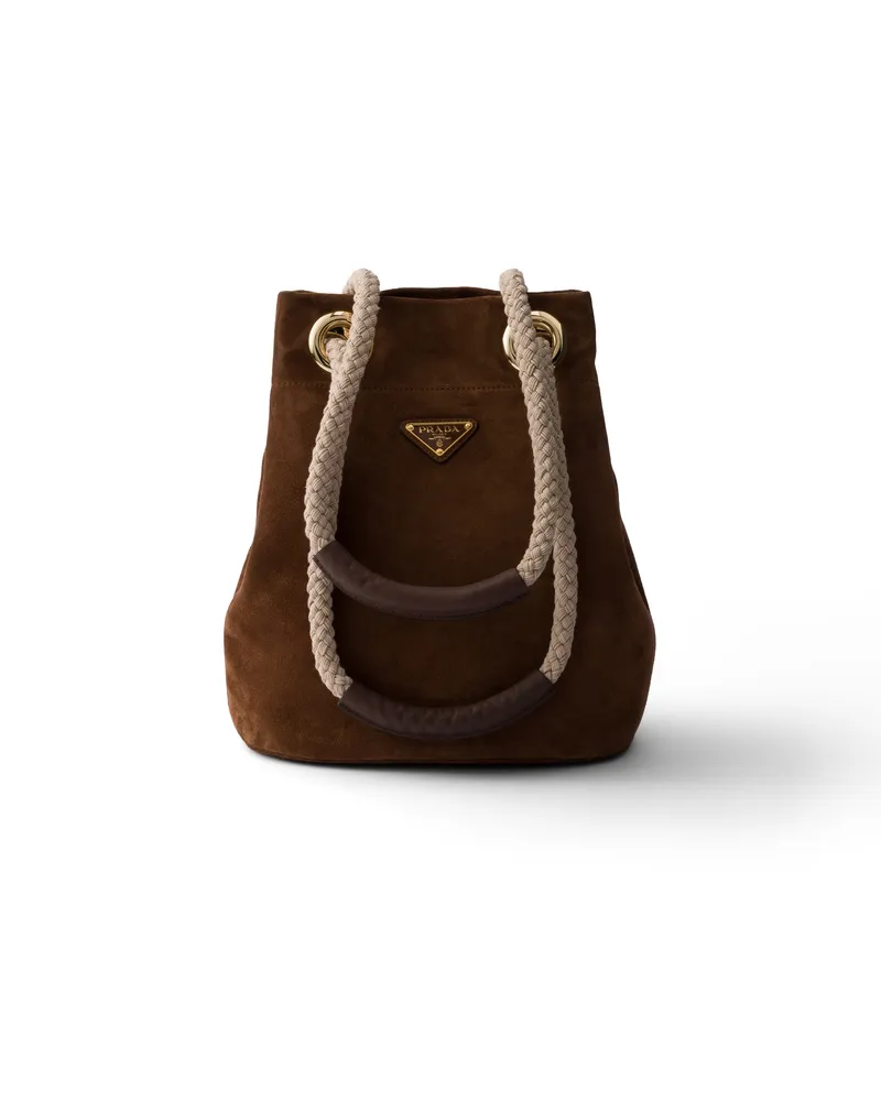 Prada Kleine  Mariner Bucket Bag Aus Wildleder, Damen, Kakaobraun Kakaobraun
