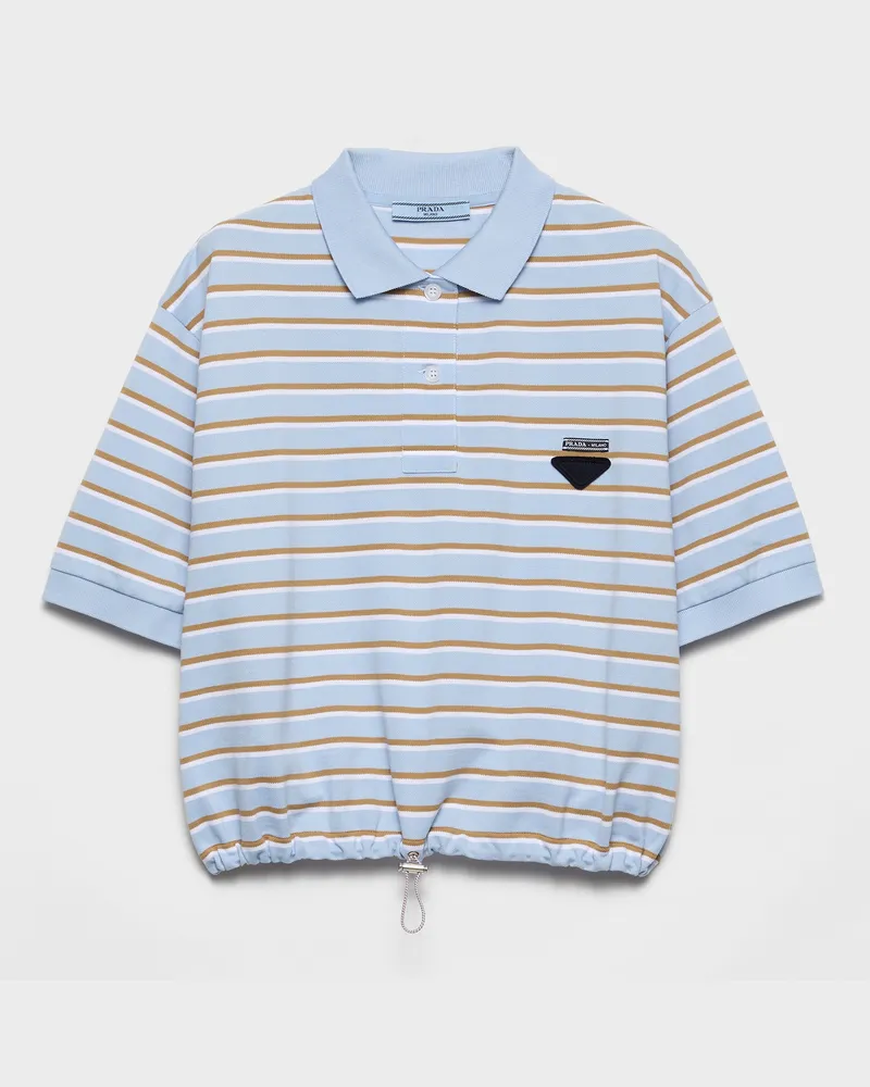 Prada Kurzes Poloshirt aus gestreiftem Piqué Blassblau