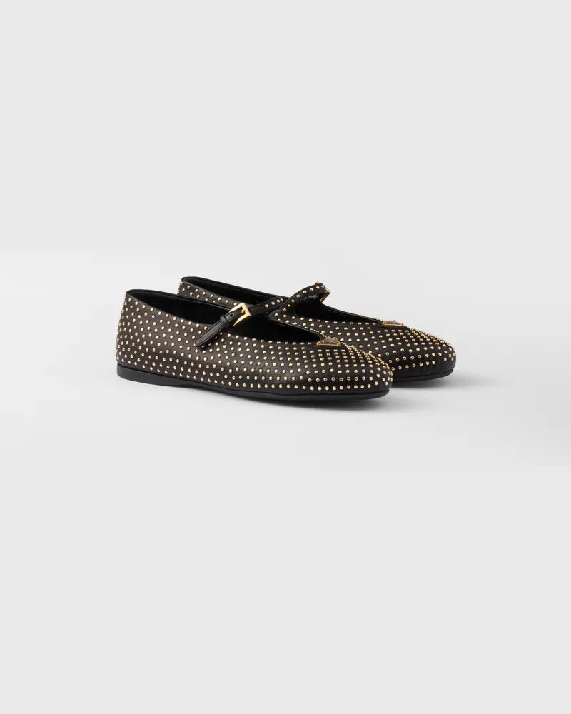 Prada Ballerinas aus Nappa-Leder mit Nieten Schwarz