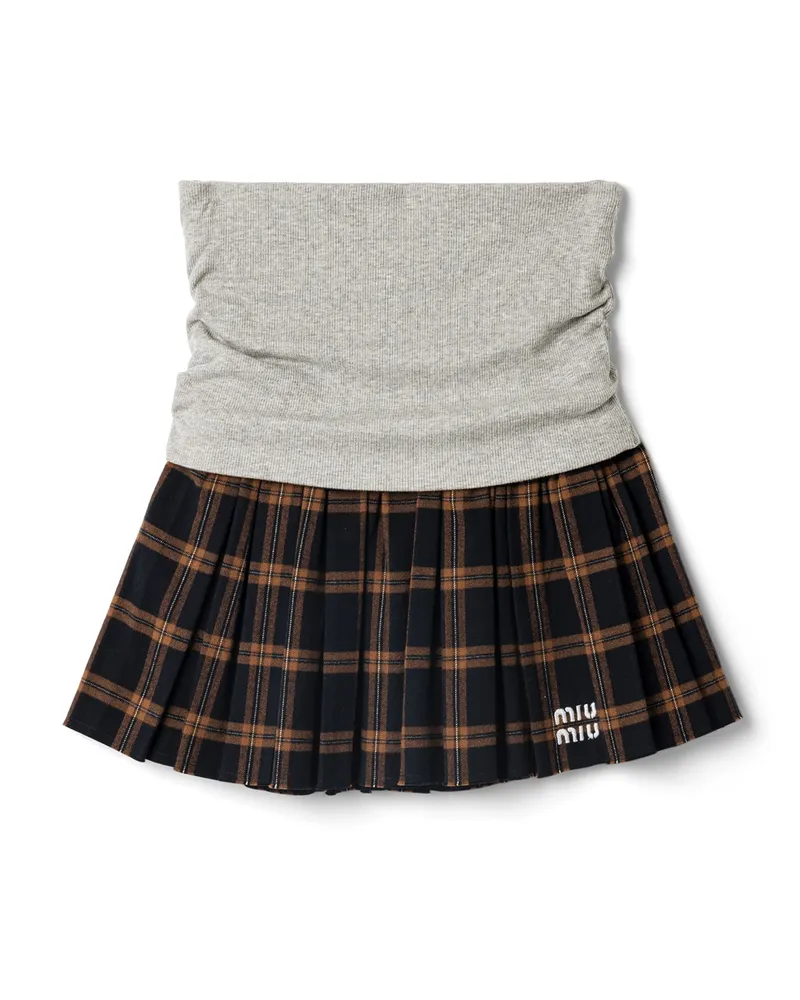 Miu Miu Rock Aus Rippstrick Und Karierter Flanell, Damen, Grau/blau/tabak, Größe Grau