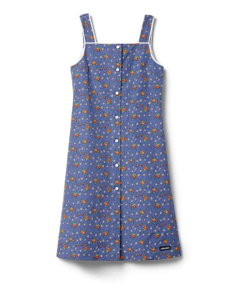 Miu Miu Kleid Aus Popeline, Damen, Marineblau/orange, Größe Marineblau