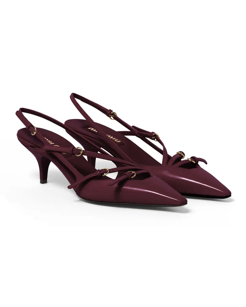 Miu Miu Slingbacks Aus Lackleder Mit Schließen, Damen, Karmesinrot, Größe Karmesinrot