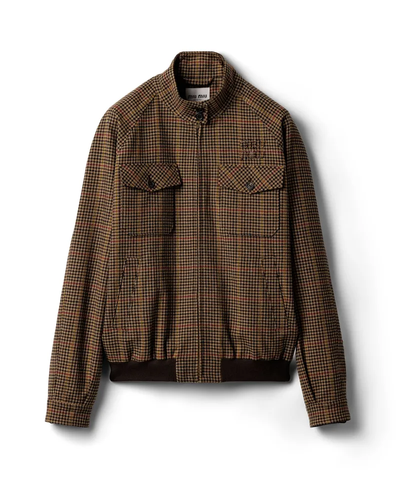 Miu Miu Blousonjacke Mit Hahnentrittmuster, Damen, Kamelbraun, Größe Kamelbraun