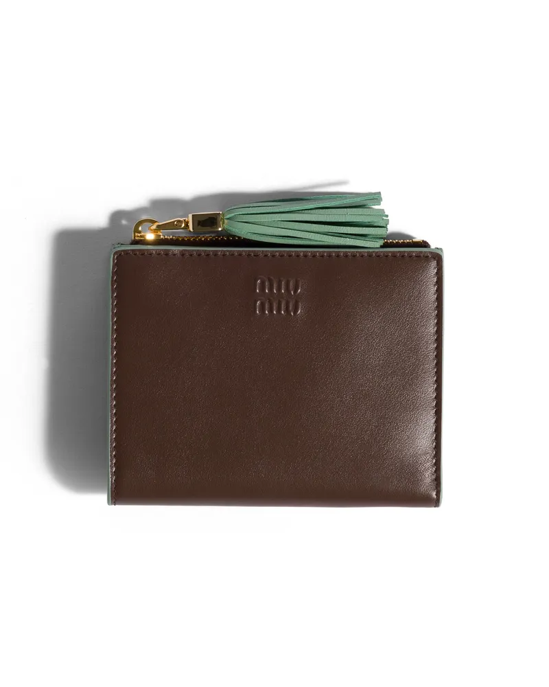 Miu Miu Kleine Geldbörse Aus Leder, Damen, Gebrannt/aquamarin Gebrannt