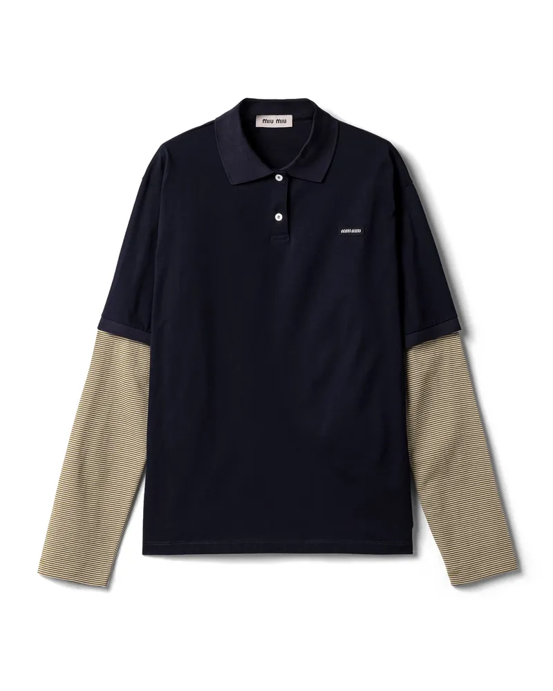 Miu Miu Poloshirt Aus Jersey, Damen, Blau/olive, Größe Blau