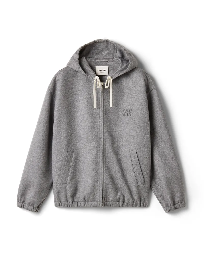 Miu Miu Kapuzenjacke Aus Doppelt Gewebtem Kaschmir Und Wolle, Damen, Grau, Größe Grau