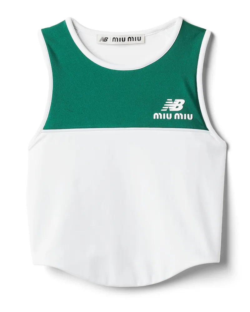 Miu Miu Top Aus Technischem Stretch-jersey, Damen, Weiß/grün/himmelblau, Größe Weiß