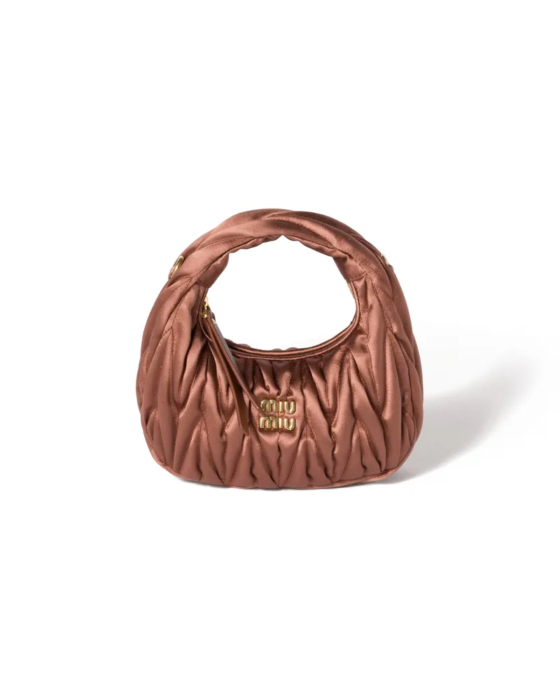 Miu Miu Wander Mini Bag Aus Matelassé-satin, Damen, Kakaobraun Kakaobraun