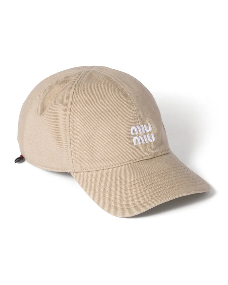 Miu Miu Baseballkappe Aus Denim, Damen, Beige/amaranth, Größe Beige