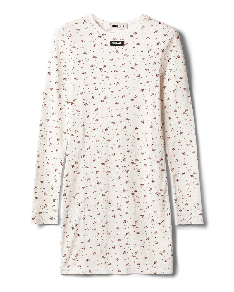 Miu Miu Kleid Aus Geripptem Jersey, Damen, Weiss/tabak, Größe Weiss