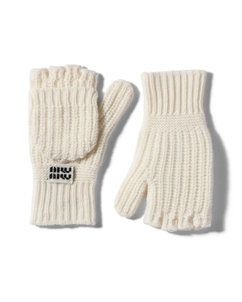Miu Miu Fingerlose Handschuhe Aus Wolle Und Kaschmir, Damen, Weiss, Größe Weiss