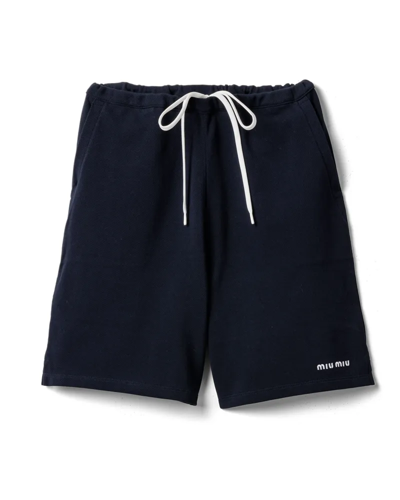 Miu Miu Bestickte Shorts Aus Piqué, Damen, Blau, Größe Blau