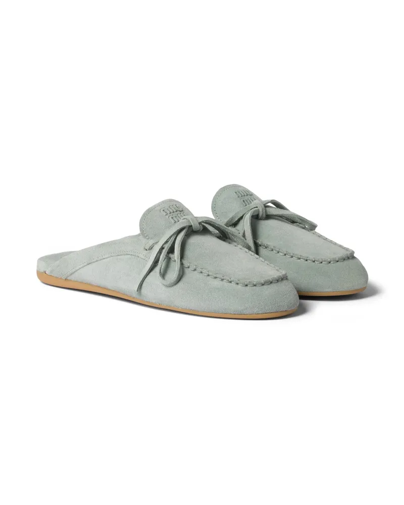 Miu Miu Deck-pantoletten Aus Wildleder, Damen, Puderblau, Größe Puderblau
