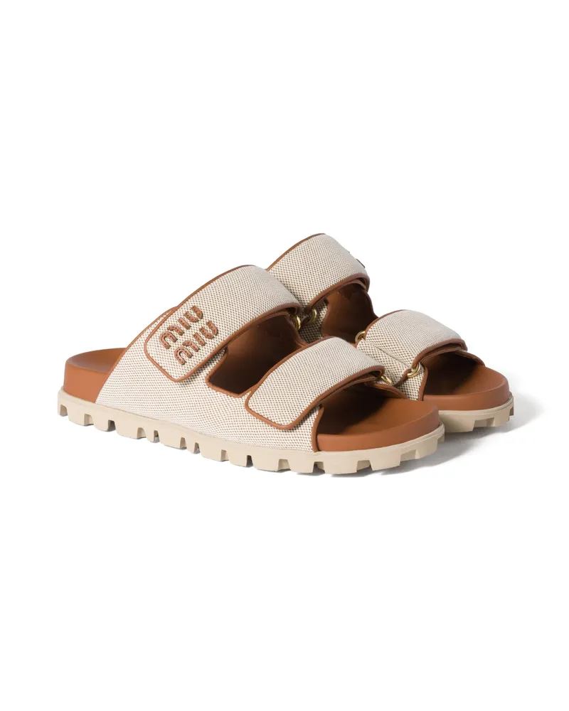 Miu Miu Pantoletten Aus Canvas, Damen, Beige/brandy, Größe Beige