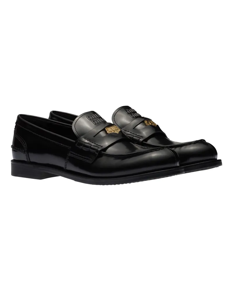 Miu Miu Penny Loafer Aus Gebürstetem Leder, Damen, Schwarz, Größe Schwarz
