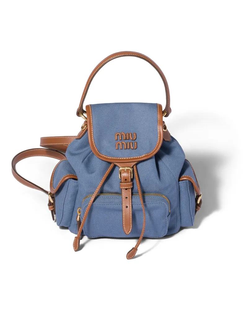 Miu Miu Rucksack Aus Canvas Und Leder, Damen, Puderblau/brandy Puderblau