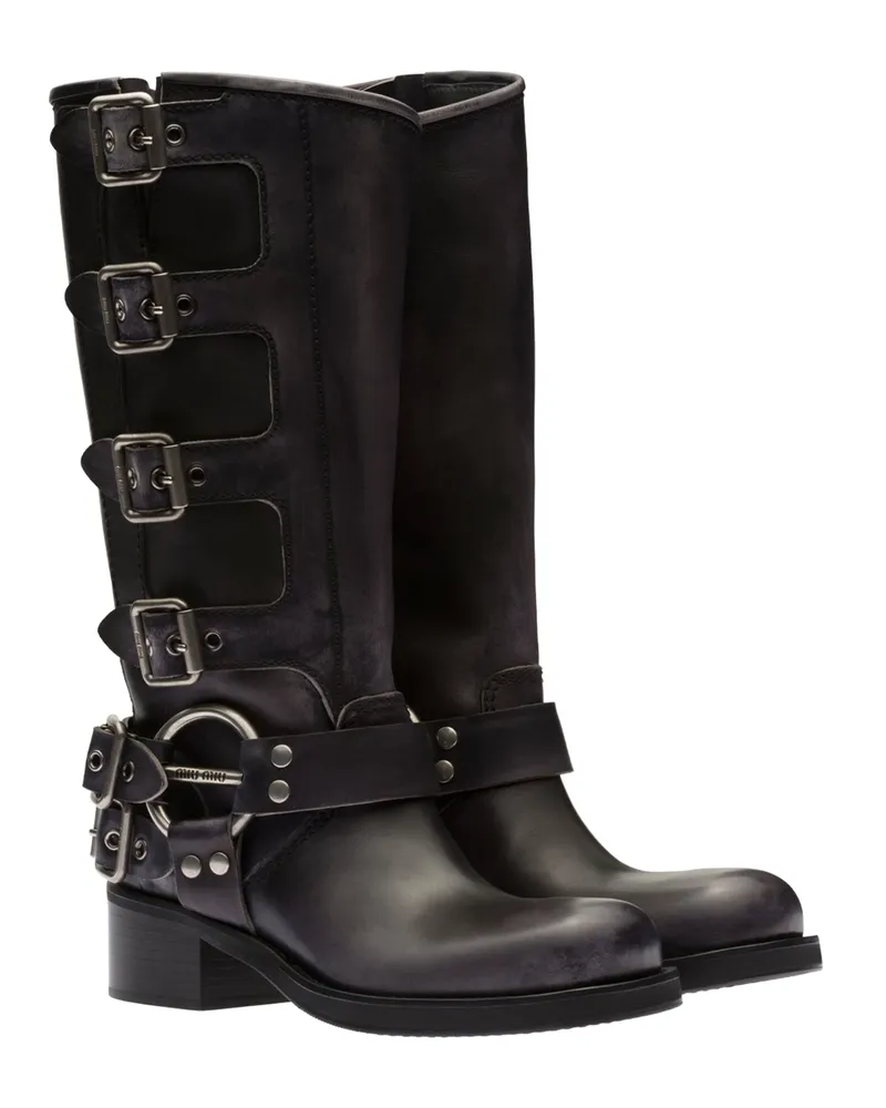 Miu Miu Stiefel Aus Leder, Damen, Schwarz, Größe Schwarz