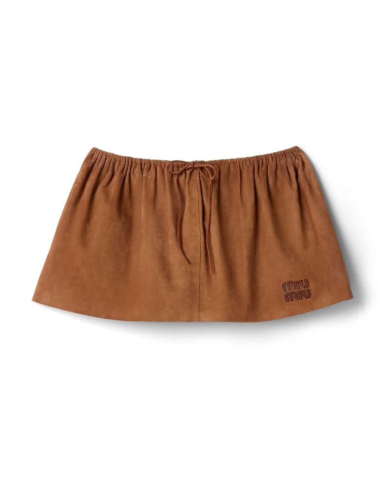 Miu Miu Minirock Aus Gewachstem Veloursleder, Damen, Zimt, Größe Zimt